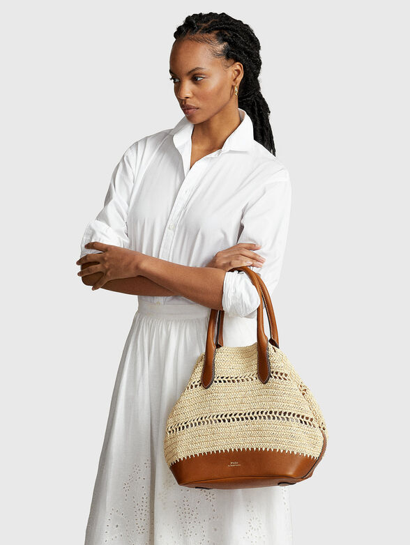 Knitted raffia bag with leather elements - 2