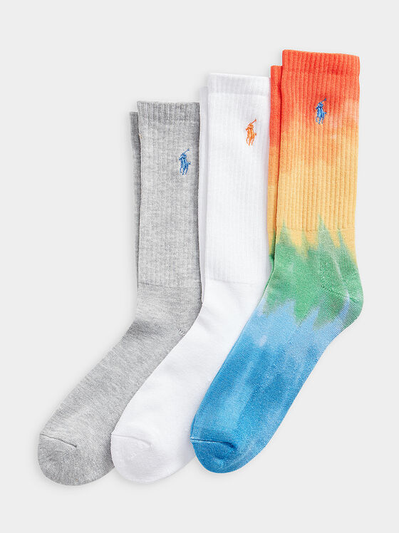 Три чифта чорапи с цветни лого акценти - 1