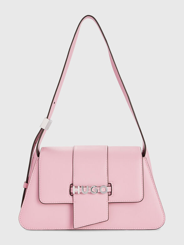 Faux leather shoulder bag with accent logo - 1