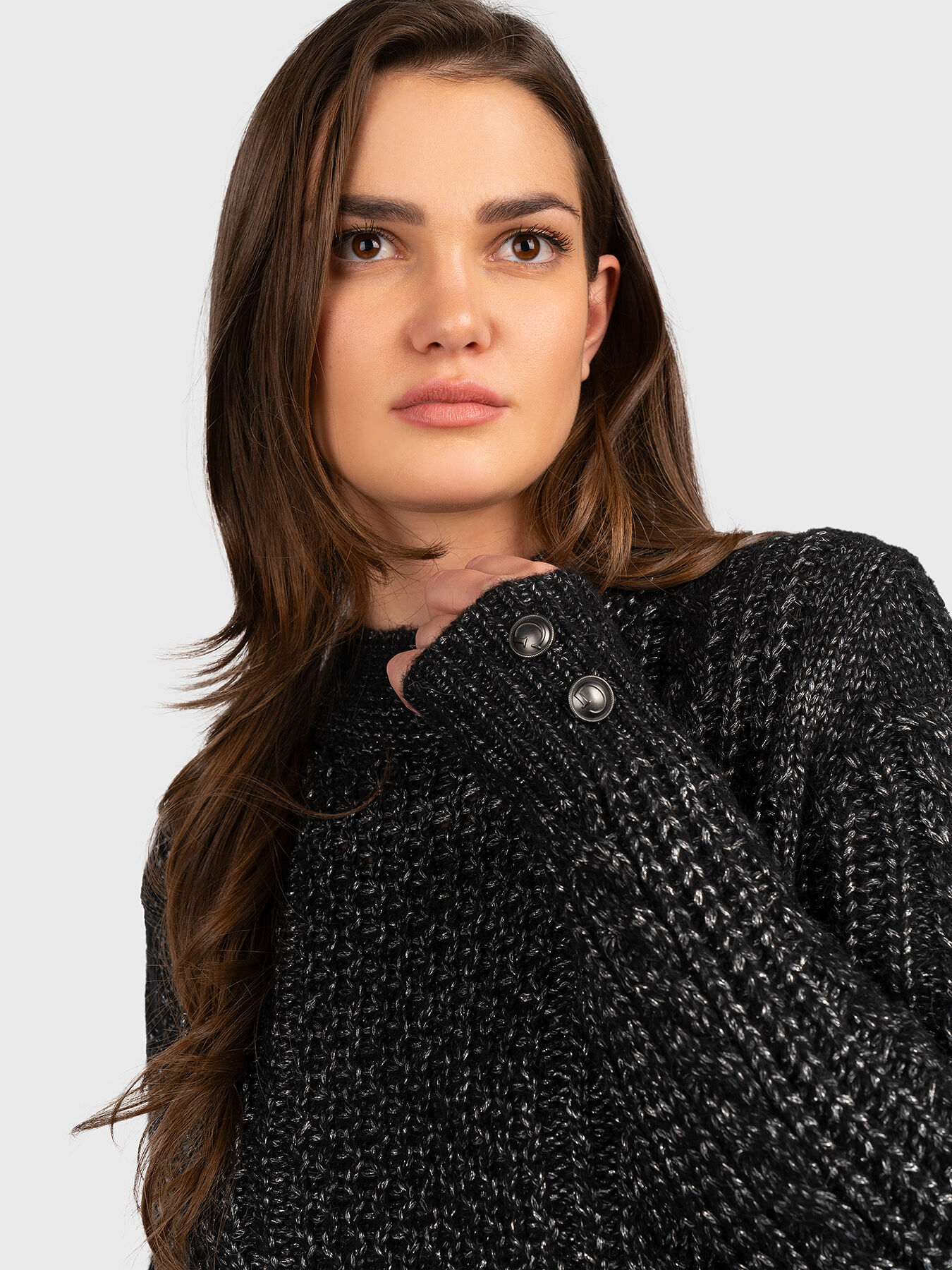 【Lui’s】ツイードニット　ブラック/tweed knit Black SUZANNE black sweater with lurex threads brand GUESS