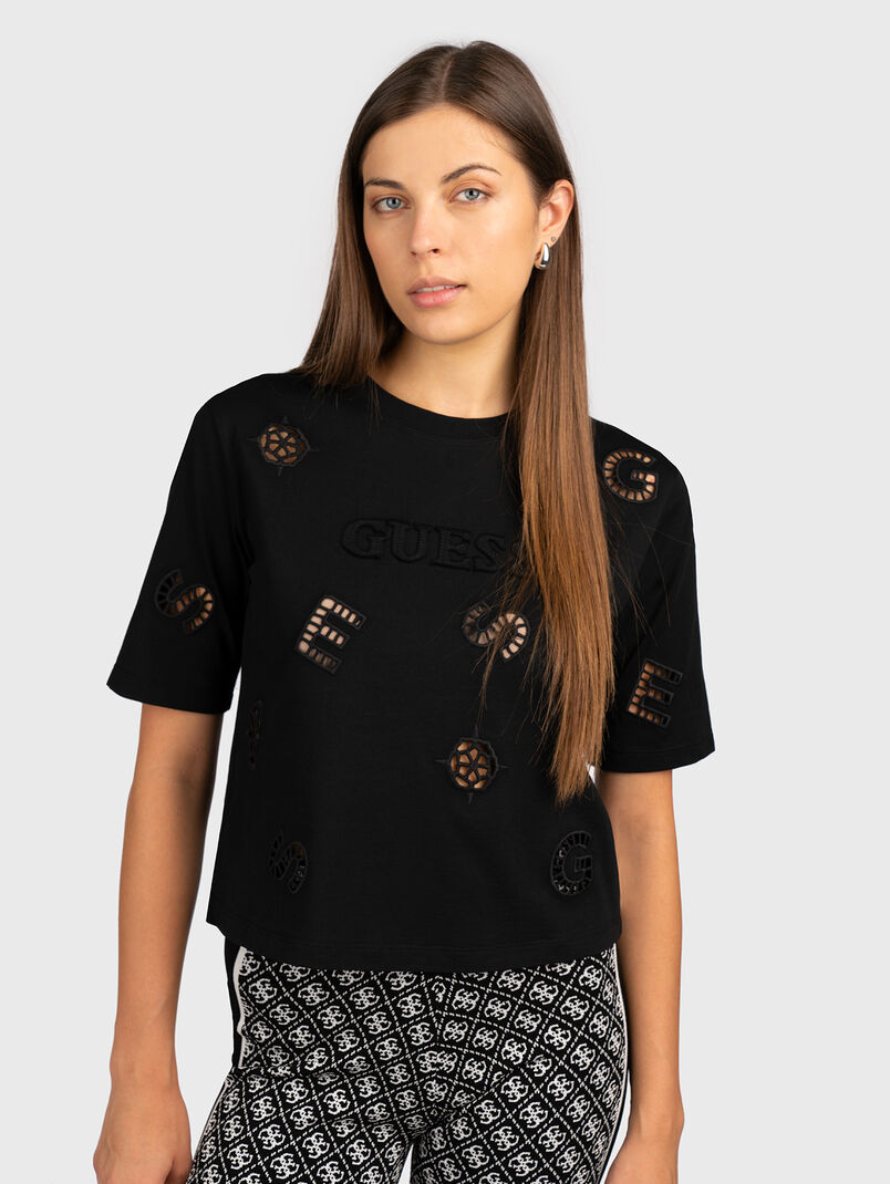 PEONY black T-shirt with accent logo perforations - 3