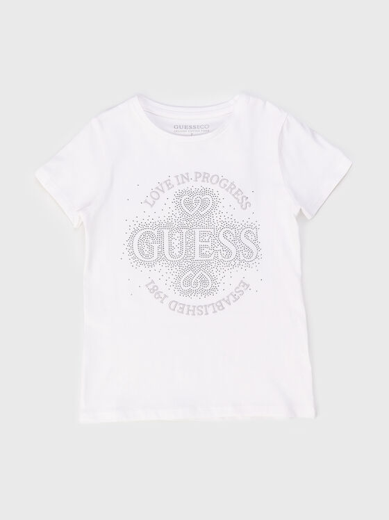 Cotton T-shirt with appliquéd rhinestones - 1