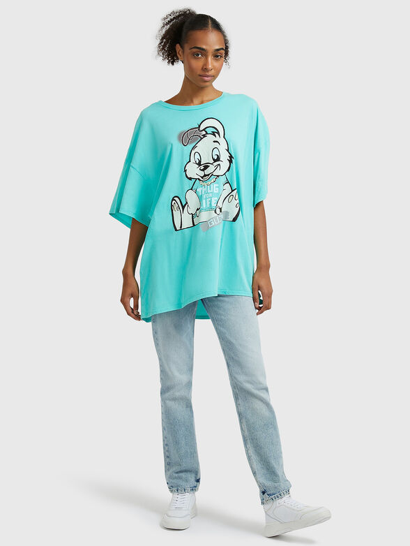 Oversized blue T-shirt with print  - 2