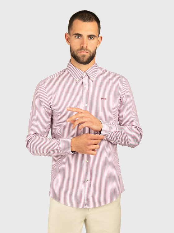 Раирана риза от памучен бленд с дълъг ръкав - 1