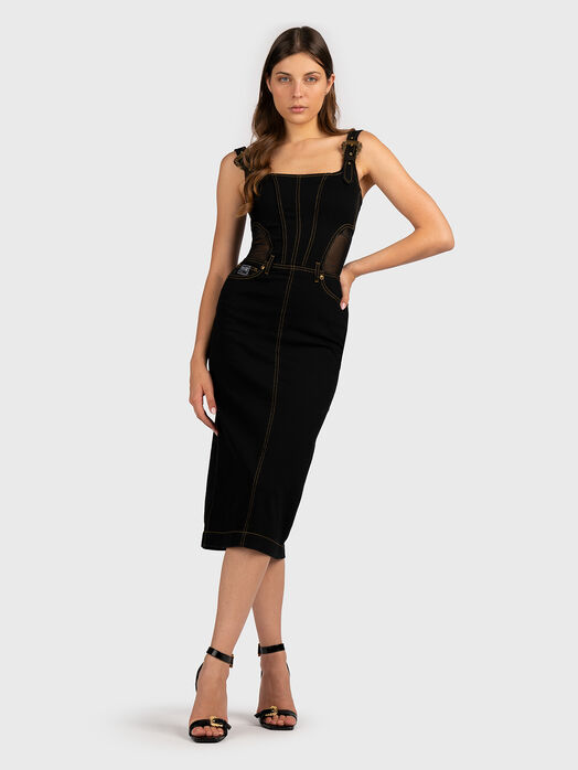 Denim midi dress with logo buckles