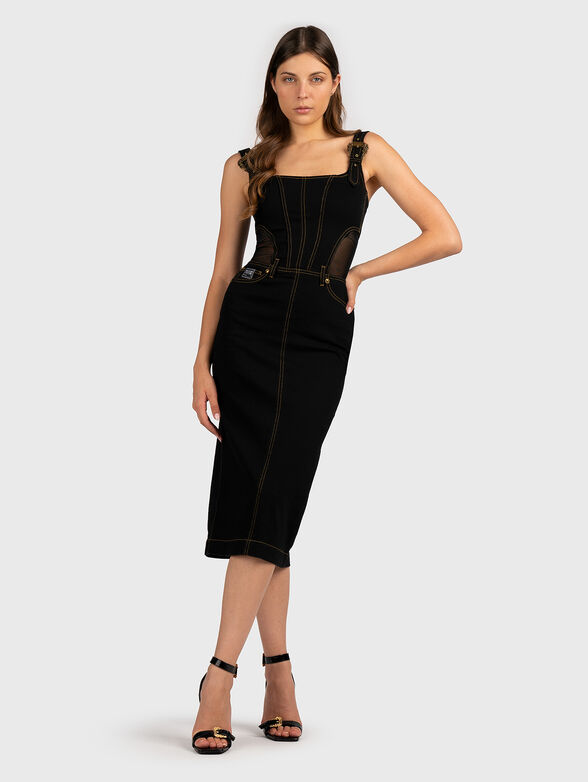 Denim midi dress with logo buckles - 1