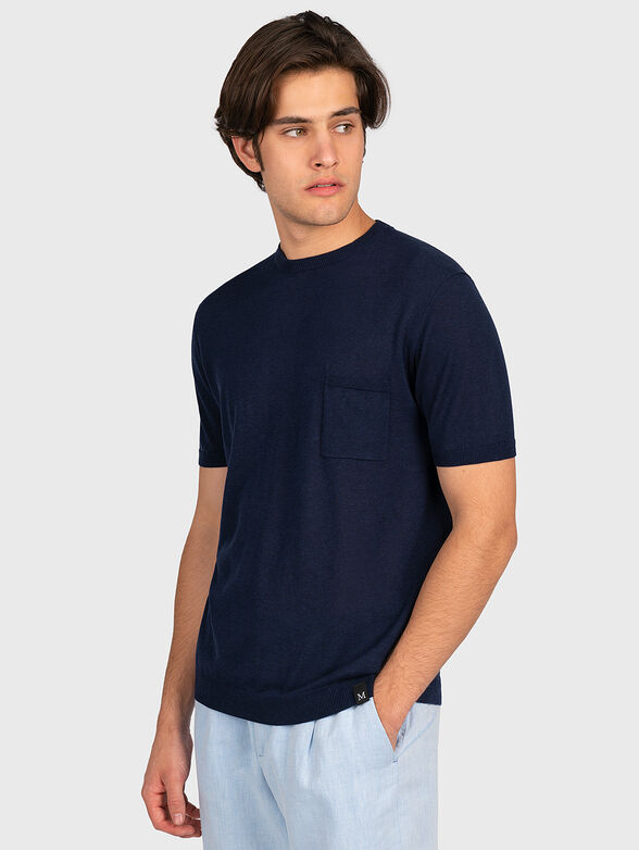 Navy T-shirt with chest pocket - 1