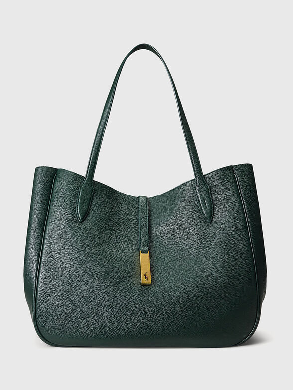 Green leather tote bag - 1