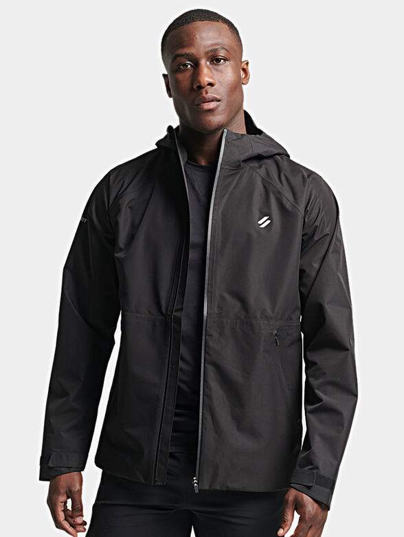 Black waterproof jacket with zip and hood - 1