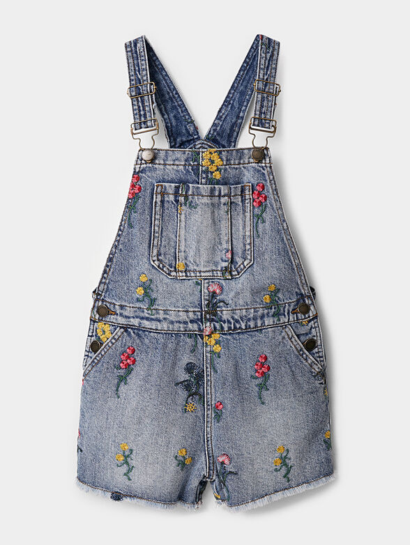 Denim jumpsuit with floral embroideries - 2