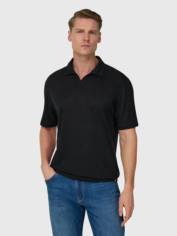 Black short-sleeved polo shirt - 1