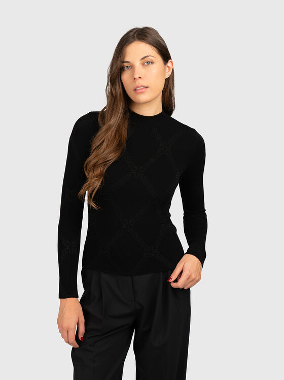 Черен пуовер SATER с монограмно лого - 1