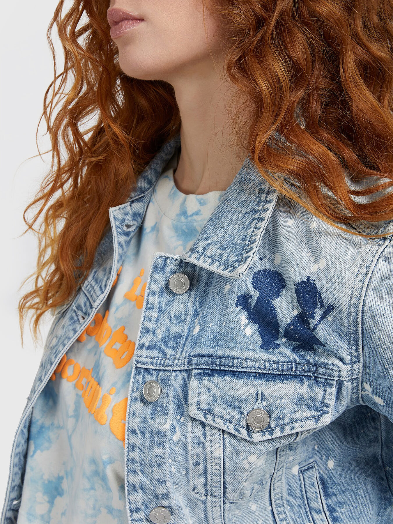 STEVIE denim jacket with graffiti print brand GUESS