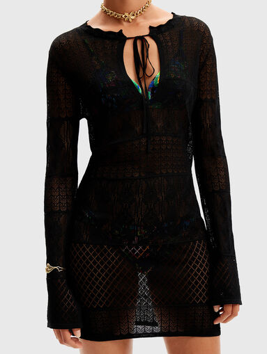 Openwork black mini dress - 4