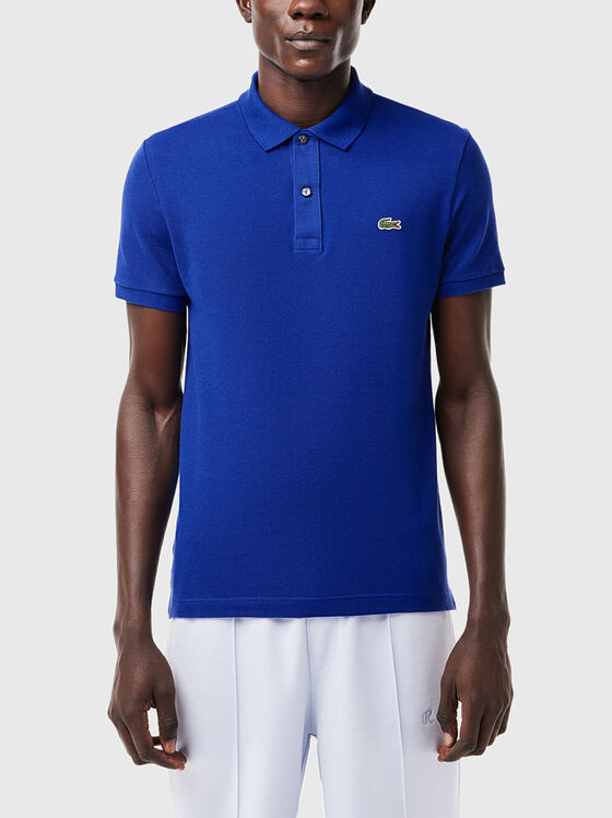 Син поло-шърт от пике с лого - 1