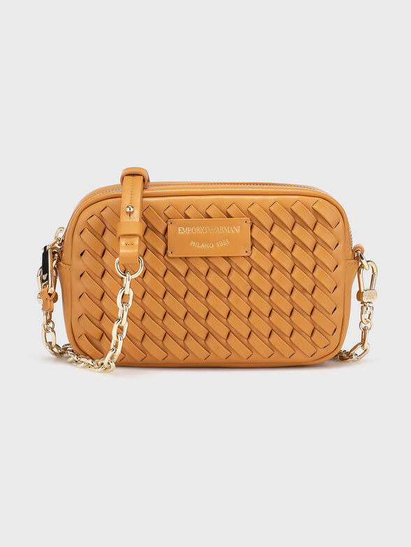 Leather crossbody bag with knitted effect - 1
