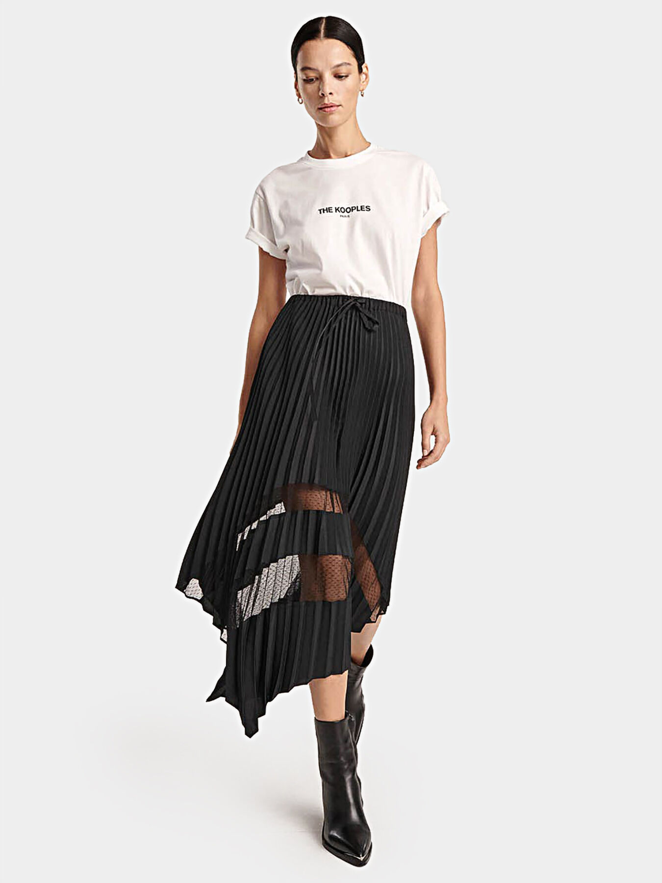 Black pleated skirt with lace inserts brand THE KOOPLES