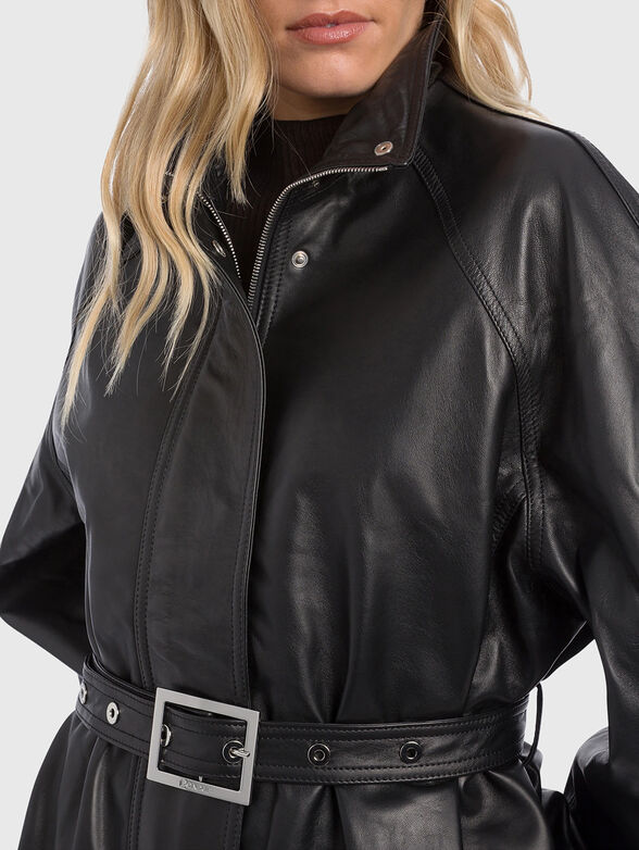 Leather jacket with an accent belt - 4