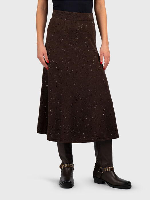 Midi skirt with micro sequins and logo detail