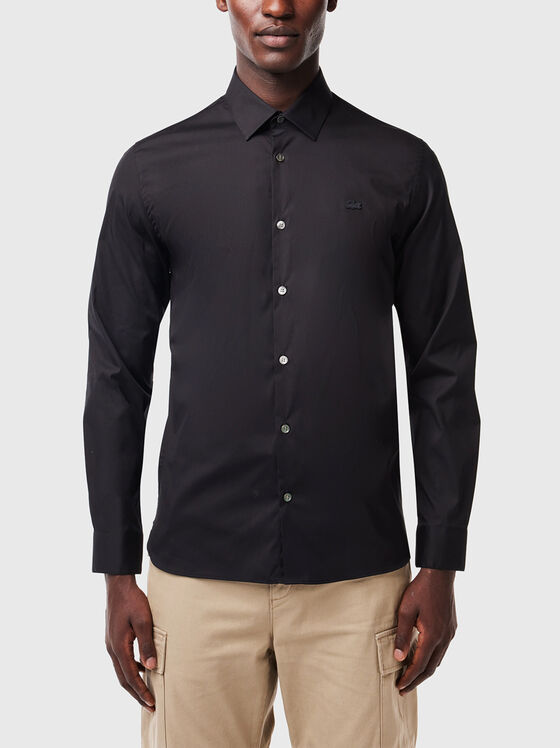 Черна риза от памучен поплин - 1