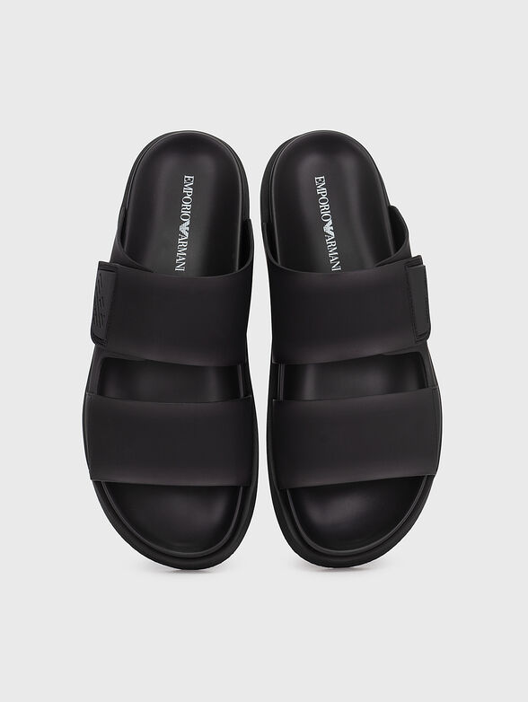 Black leather touch-strap slides - 6
