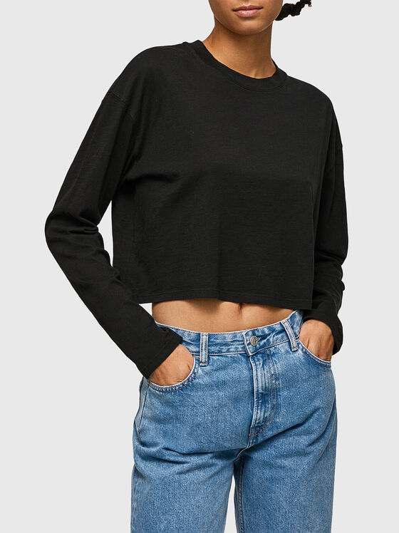 CARTER black cropped blouse with long sleeves - 1