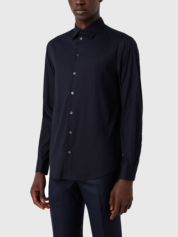 Dark blue cotton blend shirt - 1