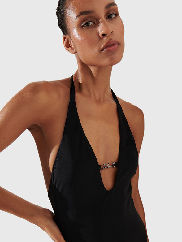 Black one-piece swimsuit with logo detail - 3