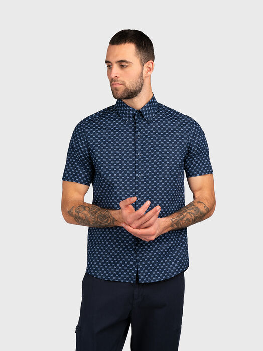 Monogram logo print shirt in dark blue