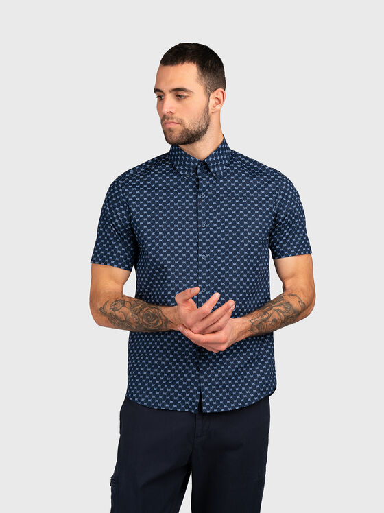 Monogram logo print shirt in dark blue - 1