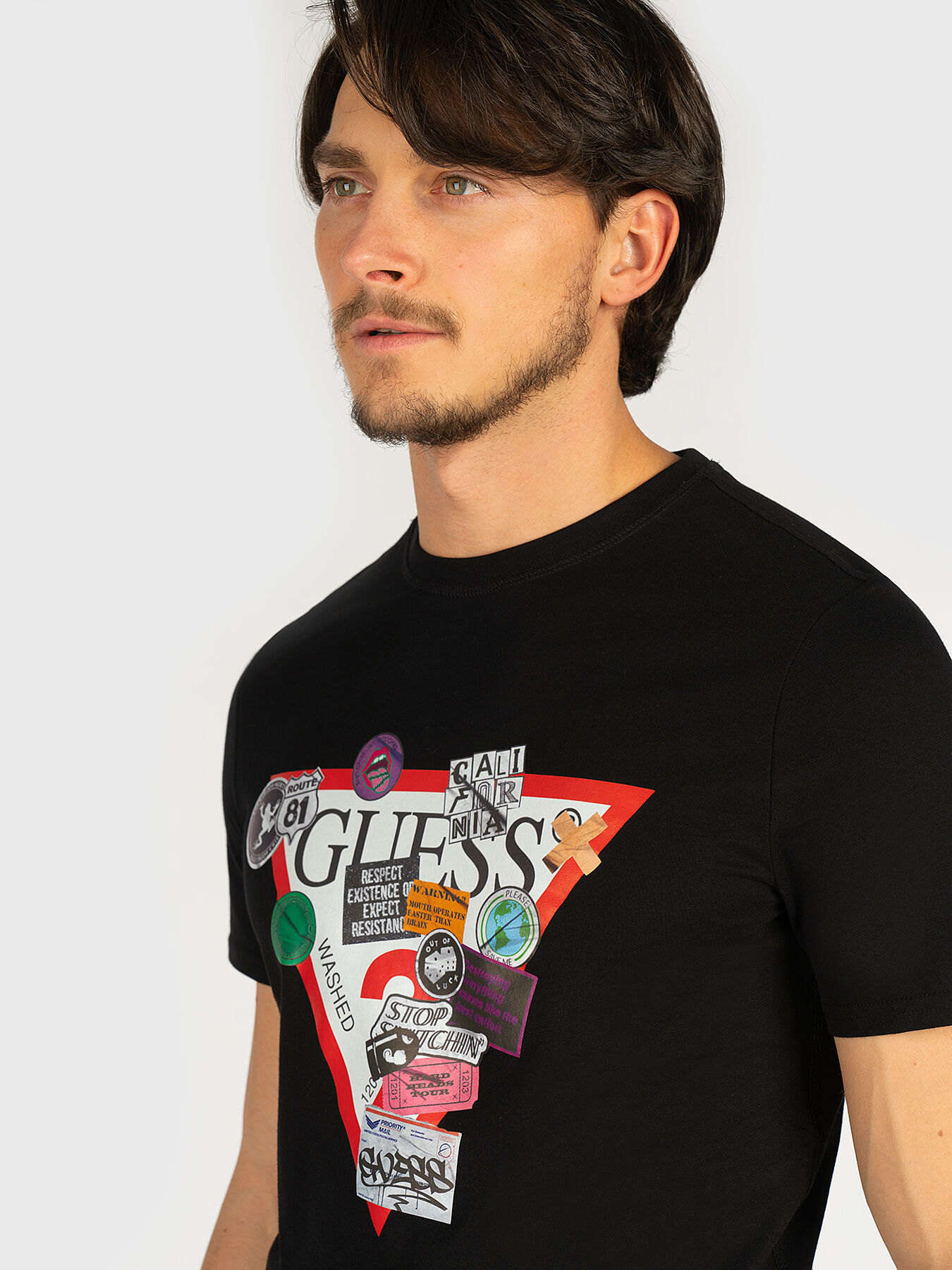 Black cotton t-shirt with triangle logo 