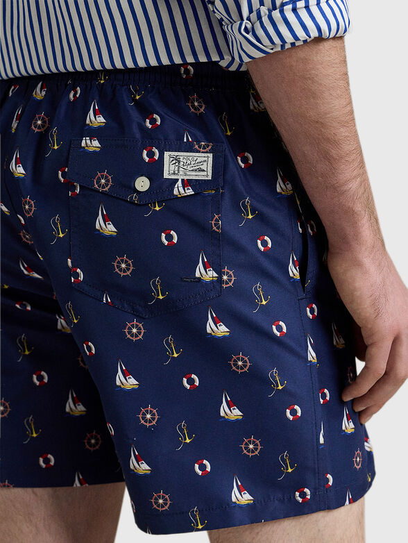 Navy blue printed beach shorts - 3