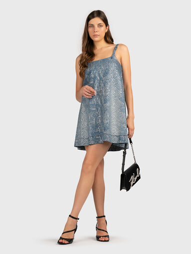 Denim mini dress with silver effect - 5
