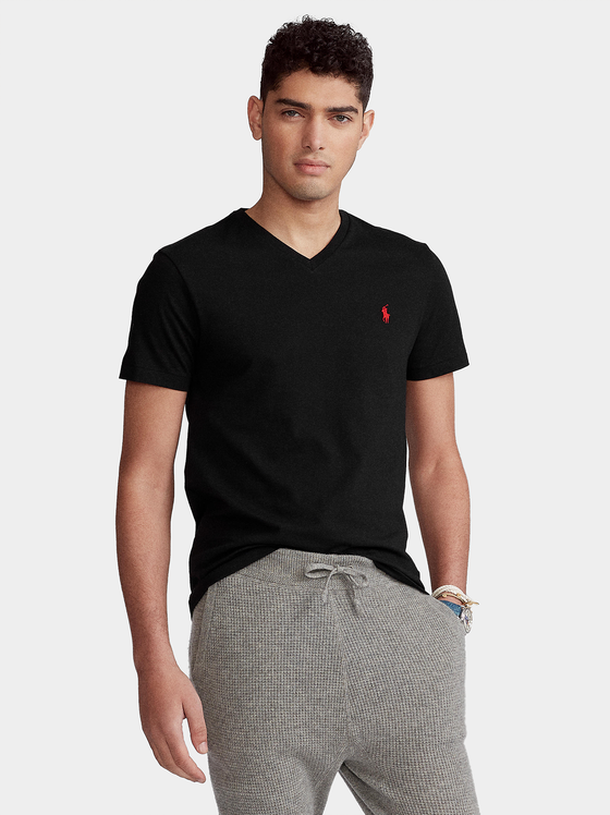 Black t-shirt with logo embroidery - 1
