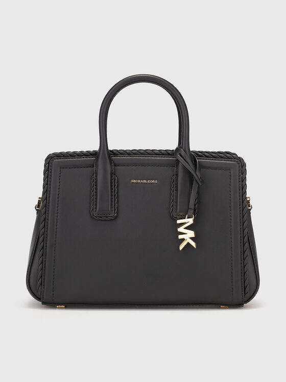 Кожена чанта със златисти детайли - 1