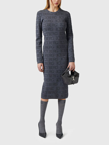 Wool blend midi dress with monogram logo - 5