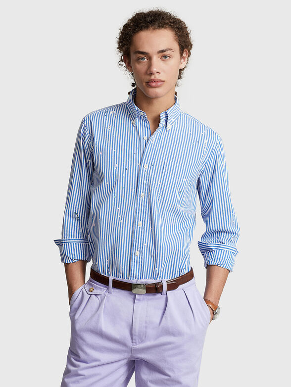 Cotton shirt with striped art print - 1