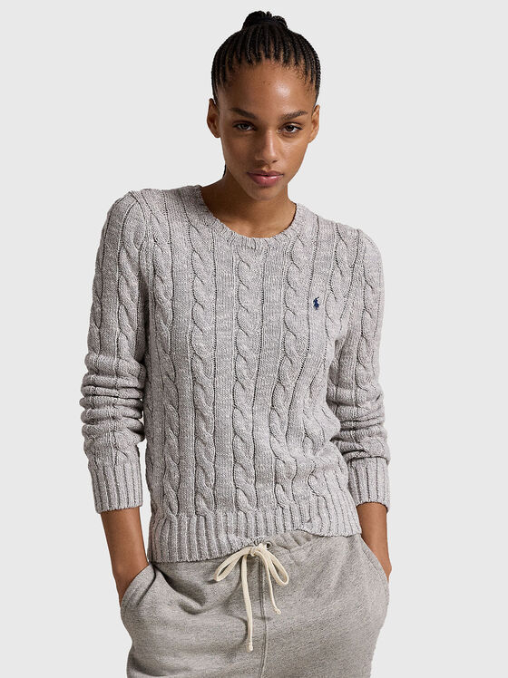 Памучен пуловер с овално деколте - 1