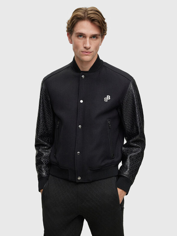 Bomber jacket with leather sleeves - 1