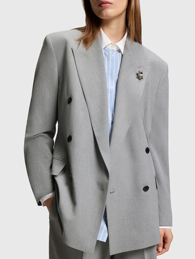 Oversized double breasted jacket with brooch - 5