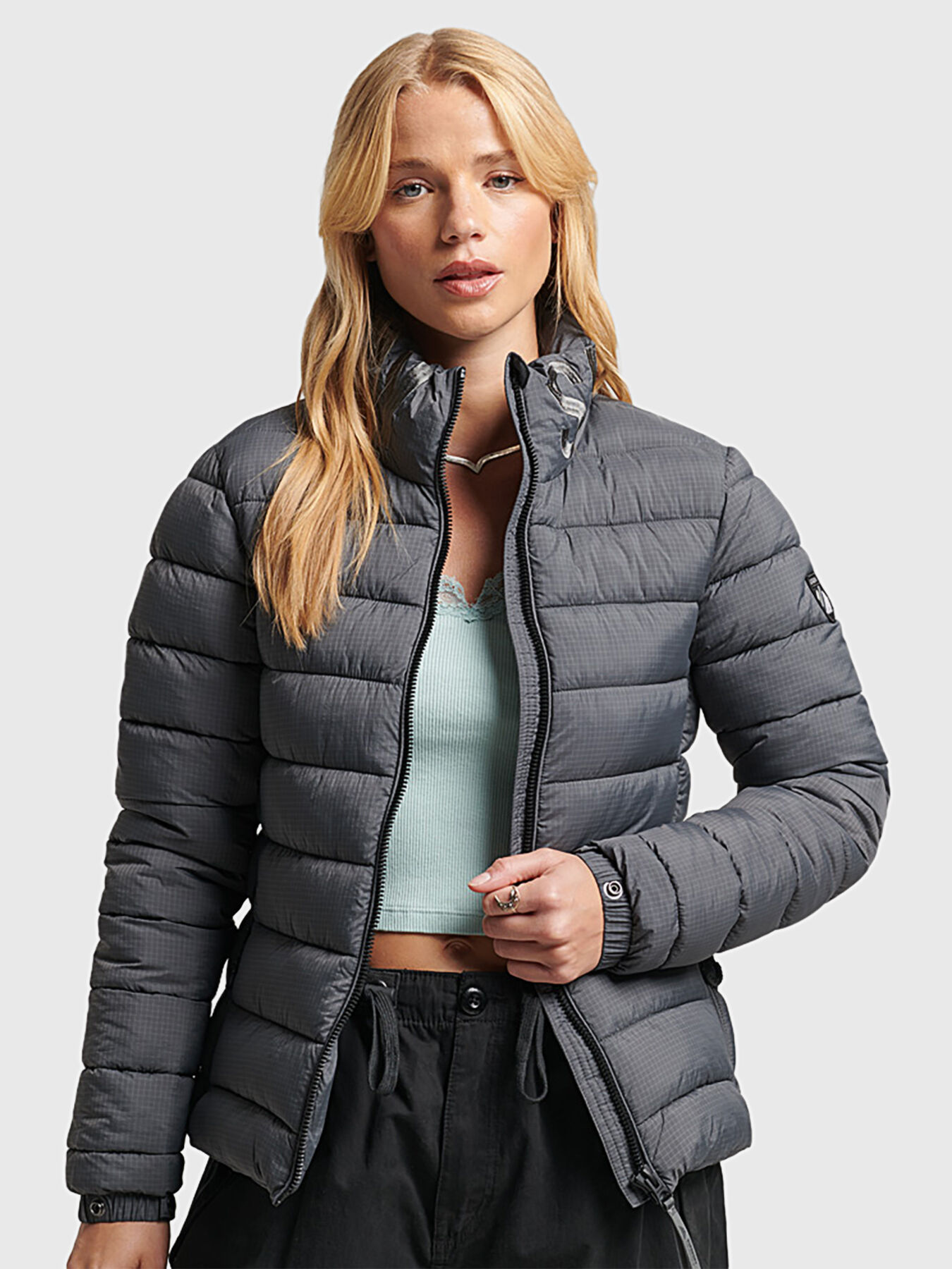 Superdry grey padded coat on sale