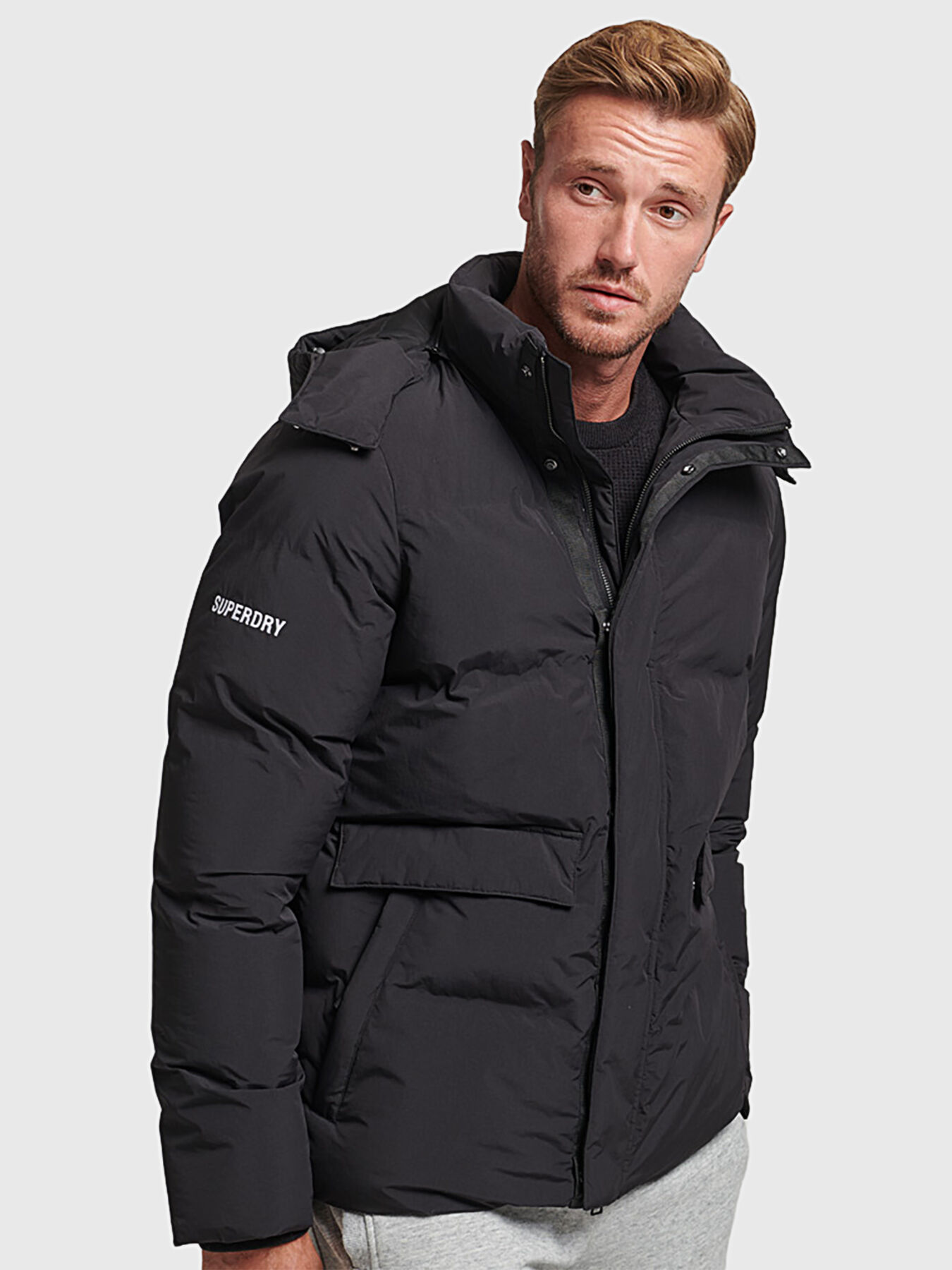 Superdry black padded jacket discount