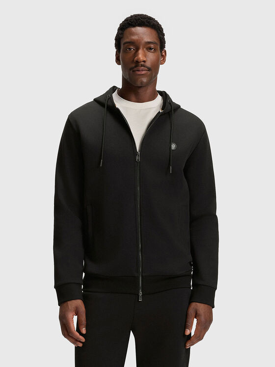 Cotton sweatshirt with hood in black - 1