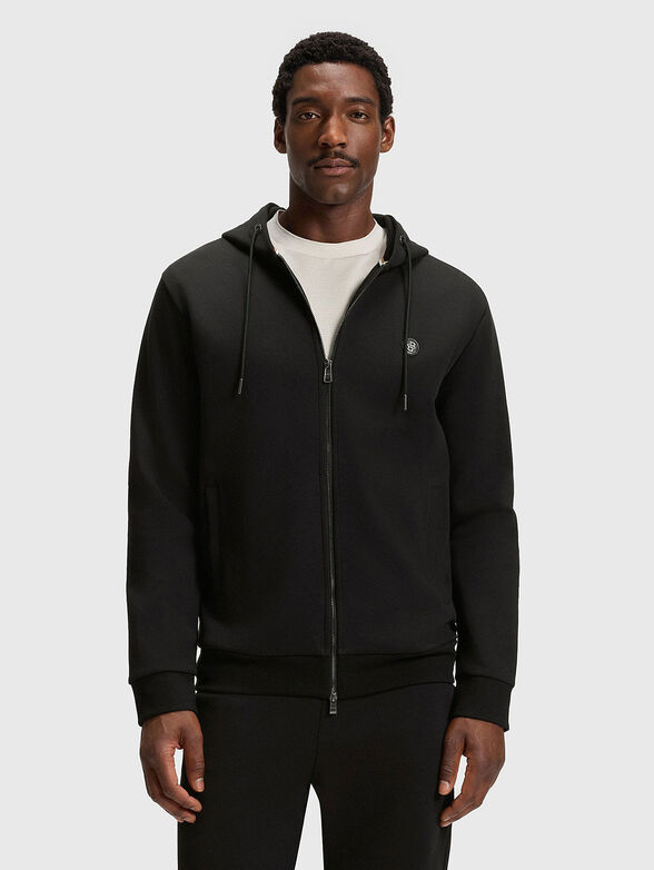Cotton sweatshirt with hood in black - 1
