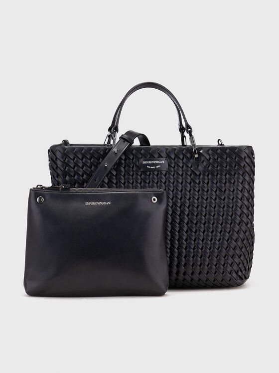 Big leather bag with knitted effect and logo - 1