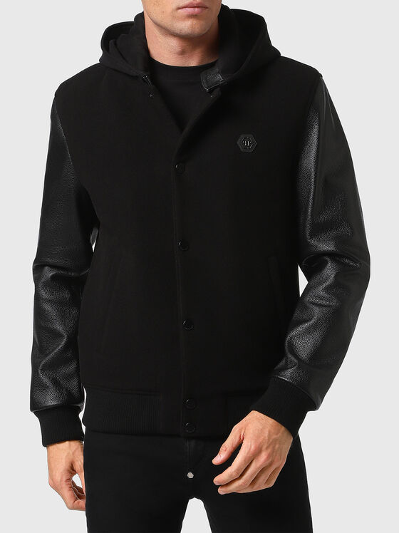 Hooded bomber jacket with contrast sleeves - 1