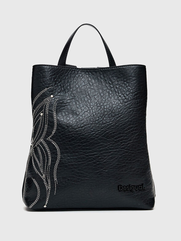 Black backpack with accent embroidery - 1