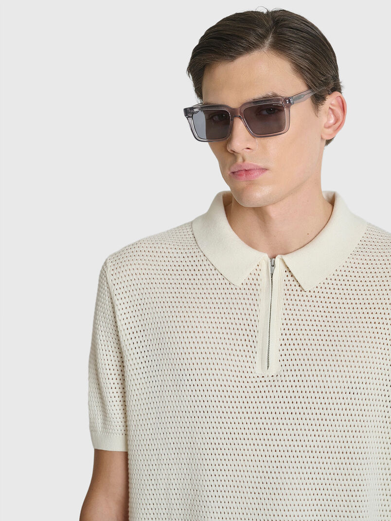 Textured polo shirt with zip   - 3