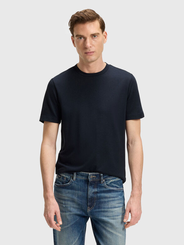 T-shirt in dark blue with oval neckline - 0