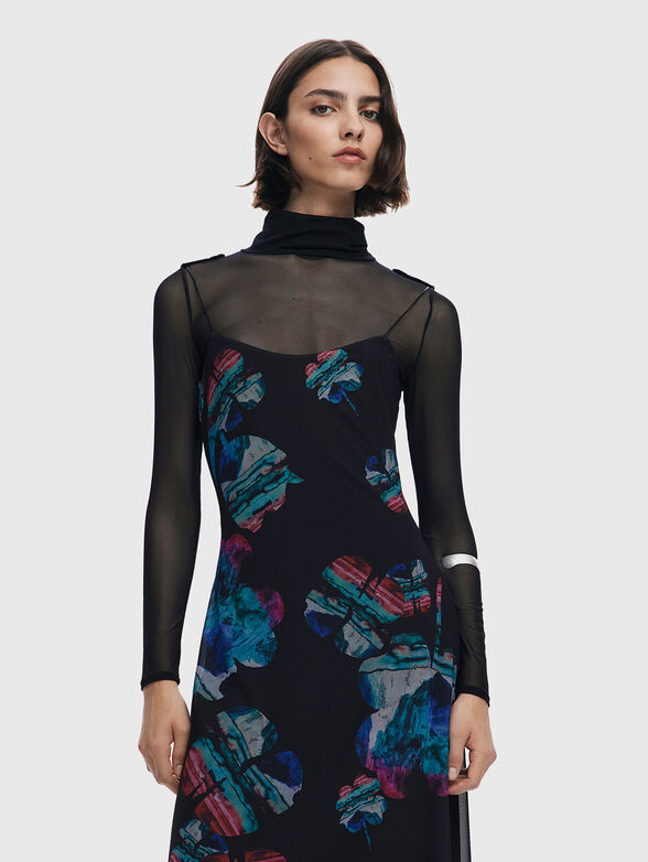 Midi dress with long sleeves and accent print - 3